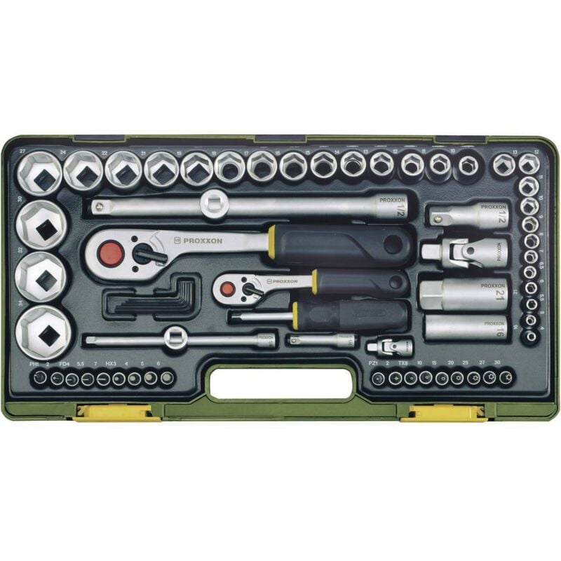 Jeu de clés à douille Proxxon Industrial métrique 1/4 (6.3 mm), 1/2 (12.5 mm) 65 pièces 23286