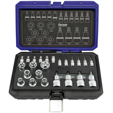 Composition de douilles et d'embouts de vissage 1/4'' +1/2'' pour vis TORX®, Quantité : 24 pièces
