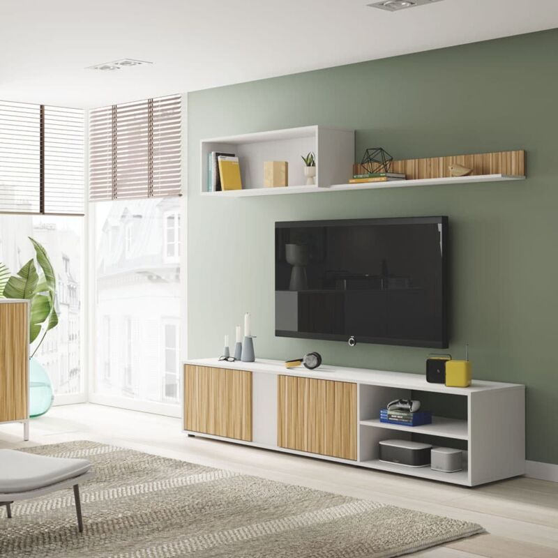 Meuble de salon Ecco Blanco Artik - Natur 180 cm (largeur) x 40 cm (hauteur) x 33 cm (profondeur) - Artik Blanc - Nature