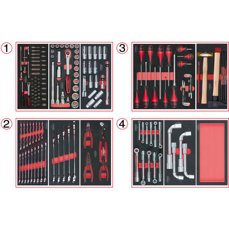 Composition d'outils 4 tiroirs pour servante, 173 pièces