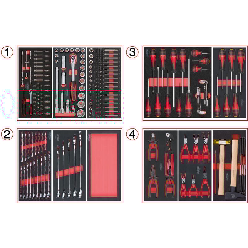 Kstools - Composition d'outils 4 tiroirs pour servante, 241 pièces