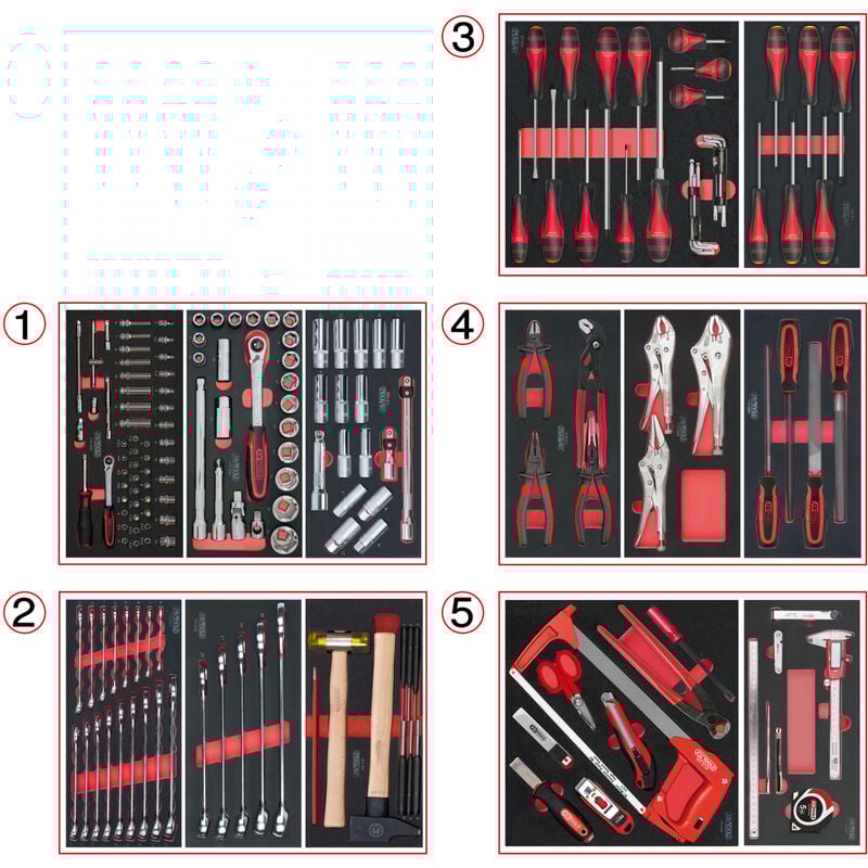 Kstools - ks Tools - Composition d'outils 5 tiroirs pour servante, 187 pièces - 714.0187