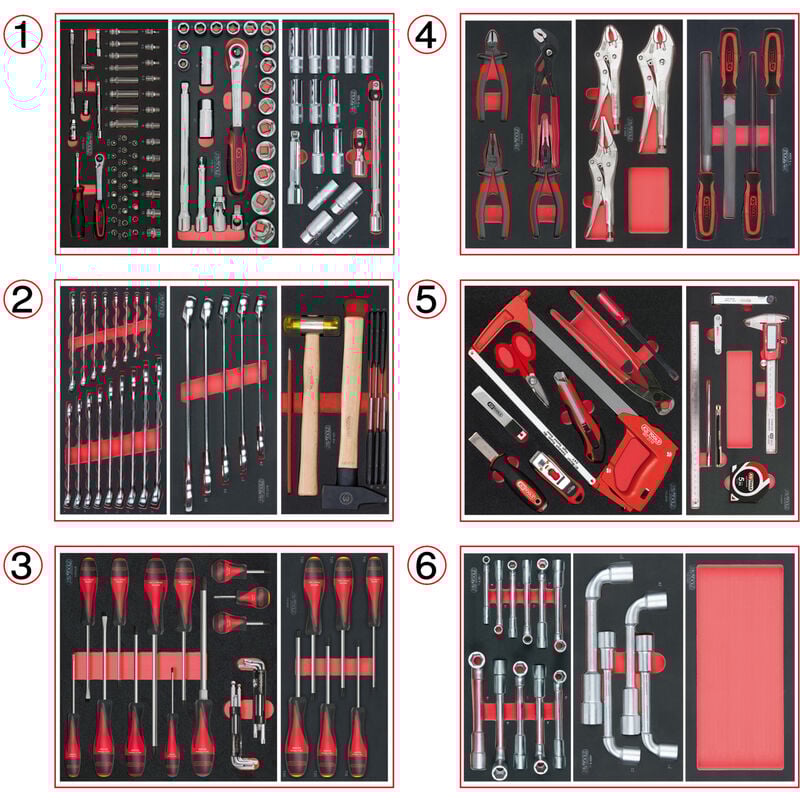 Composition d'outils 6 tiroirs pour servante, 202 pièces