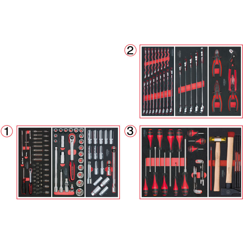 Kstools - ks Tools - Composition d'outils 3 tiroirs pour servante, 158 pièces - 714.0158
