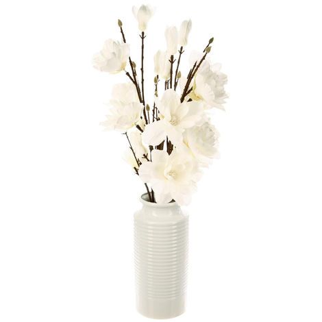 Composition florale artificielle Magnolias Blanc Vase en céramique H 73 cm - Atmosphera - Magnolia