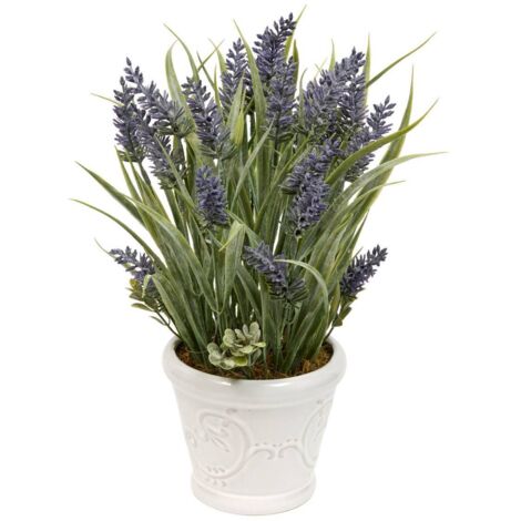 Composition florale Artificielle Prov Lavande 35 cm Pot en Grès - Atmosphera créateur d'intérieur