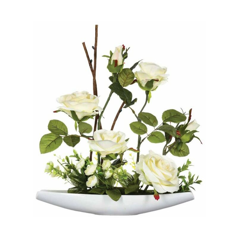 Composition Florale Rose 36cm Blanc