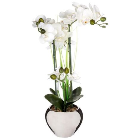 Composition Florale & Vase "Orchidée" 53cm Argent