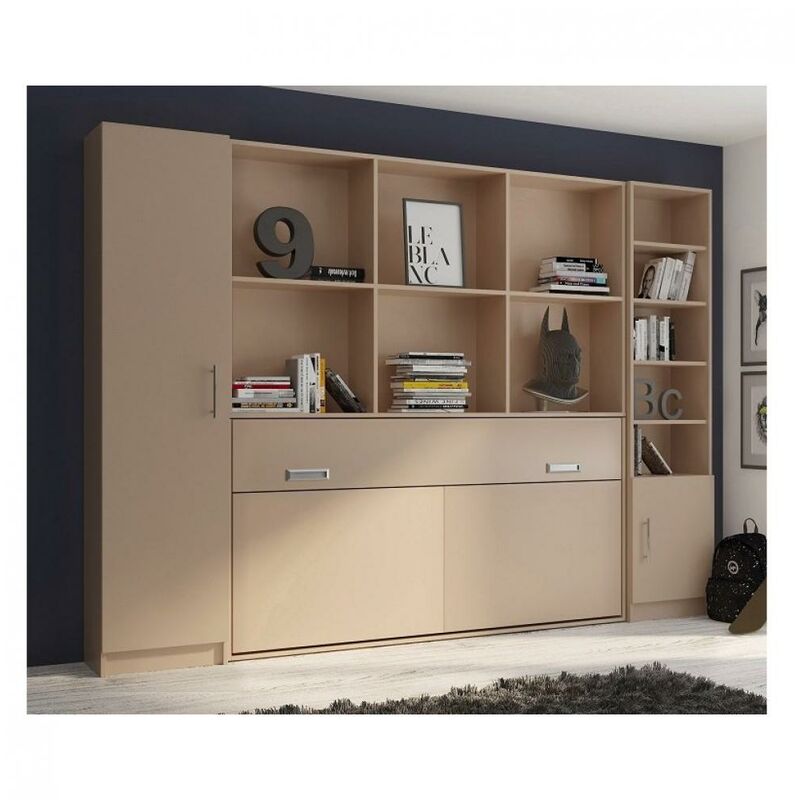 Composition lit escamotable VERTIGO taupe mat largeur 311 cm couchage 90*200 cm - taupe