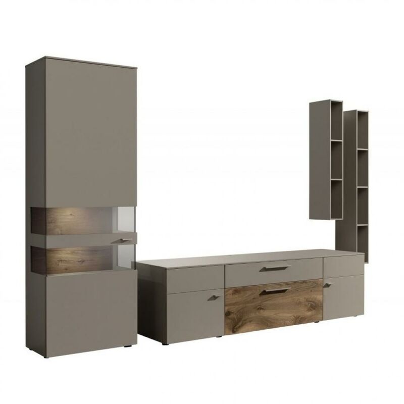 Composition murale meuble TV ANZIO HOLZ laqué taupe 4 éléments - taupe