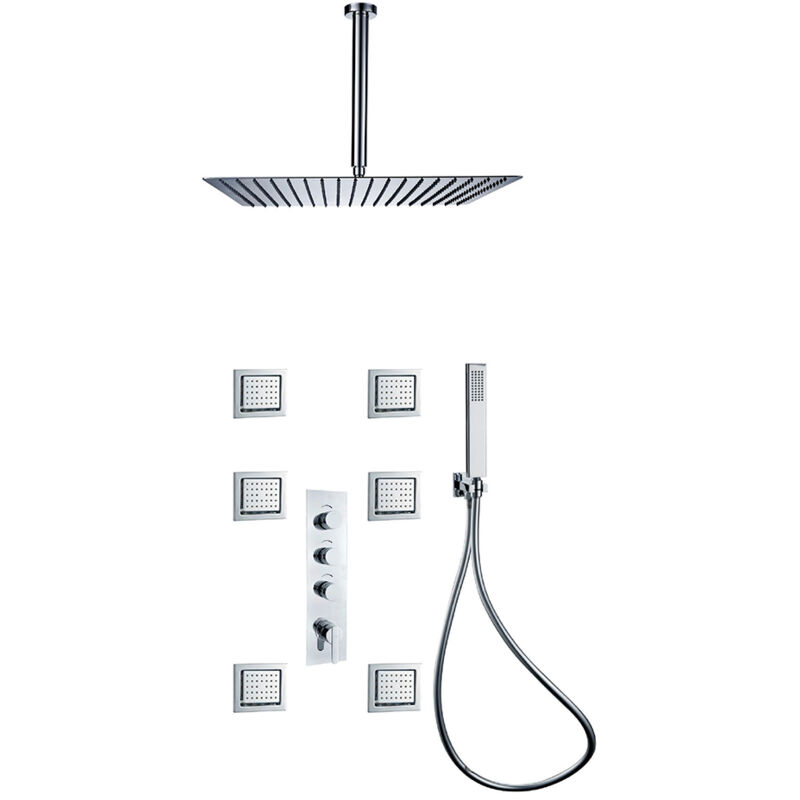 Kroos ® - Composition thermostatic shower mixer & recessed chrome massage jet - Celaya