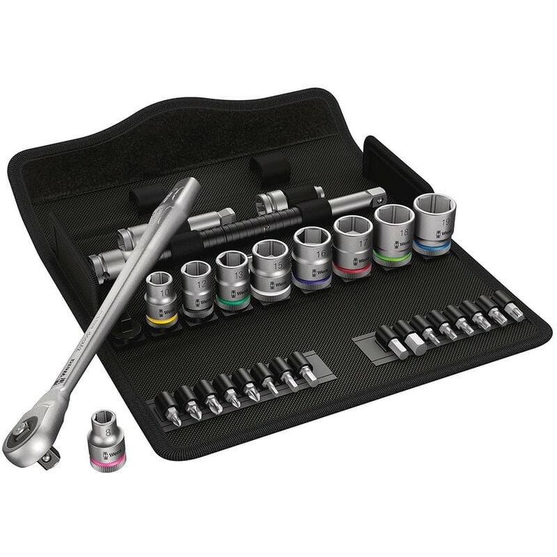 Set de douilles et d'embouts de vissage 3/8' Wera 8100 sb 7 Zyklop Metal 3/8' (29 pièces)
