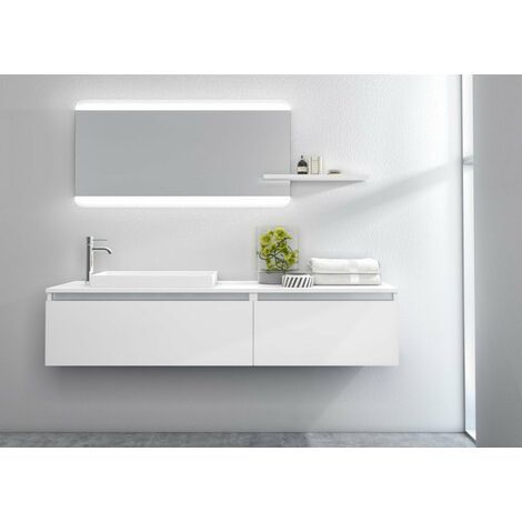 Mobile bagno bianco lucido sospeso 75 cm curvo con colonna 170 cm specchio  e lavabo in ceramica Mod. Berlino, Arcshop