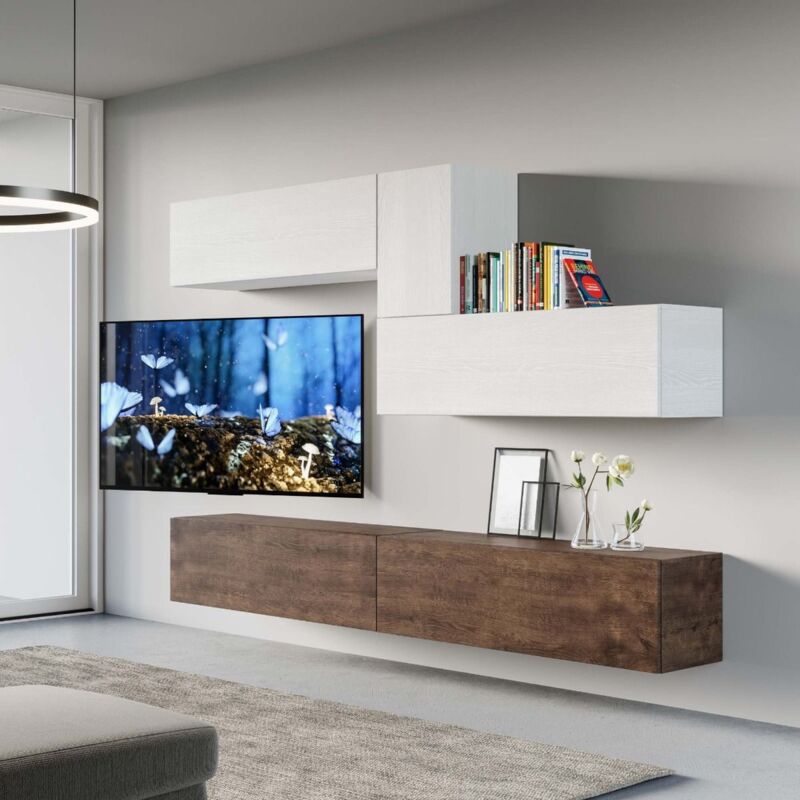 Parete Soggiorno Isoka A04 L.268 P.39,5 Noce E Bianco