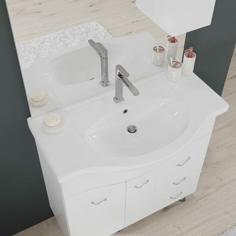 Lavabo Con Mobile E Prezzi.Mobile Bagno 85 Cm A Terra Con Lavabo Specchio E Pensile Bianco 02010043000016