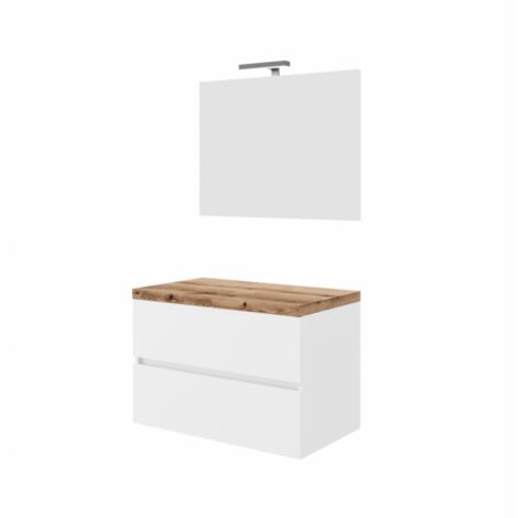 Composizione Bagno City - Bianco Lucido e Rovere Fossile - 80 cm