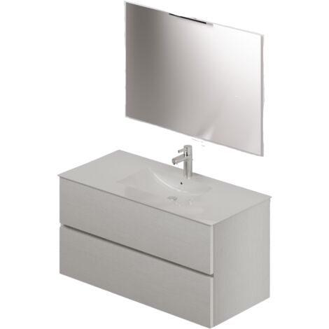 Composizione bagno da 100 Bianco+Lavabo+Specchio c/led 90x70