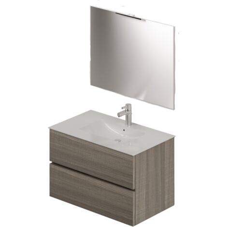 Composizione bagno da 80 Olmo +Lavabo+Specchio c/led 80x60