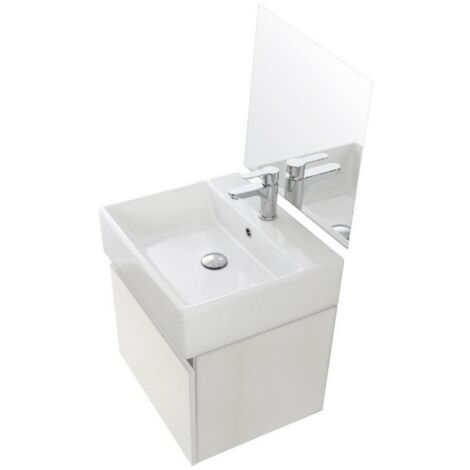 Composizione Bagno Kira 50cm Bianco,Lavabo in Ceramica 50 x 41,5 x 38 cm, – Senza Specchio