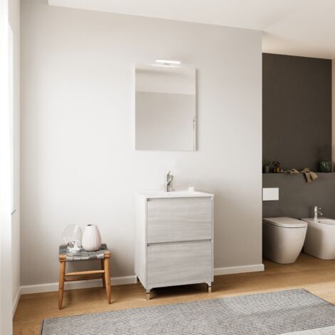 ARATI BATH & SHOWER Mobile bagno a terra salvaspazio con lavabo 60cm specchio LED Lisbona 60 Colore: Legno Naturale