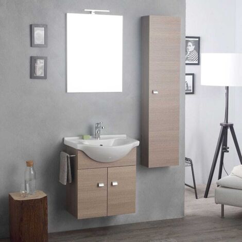 Composizione Bagno Sospesa 58+31 Cm Con Colonna Quercia Naturale