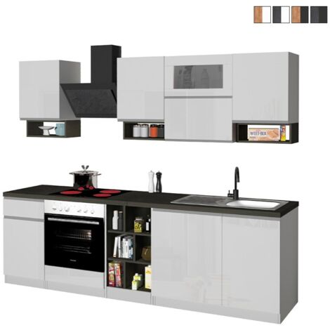 Composizione Cucina moderna 255X60-34X85-71cm - NAUTILUS - Colore: bianco laccato lucido/report