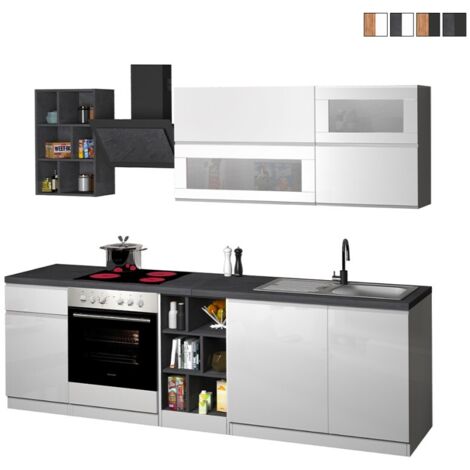 Composizione Cucina moderna 255X60-34X85-71cm - NAUTILUS - Colore: bianco laccato lucido/report