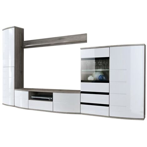 Composizione di mobili TV design della collezione NOUK. Colori bianco e finitura in rovere.