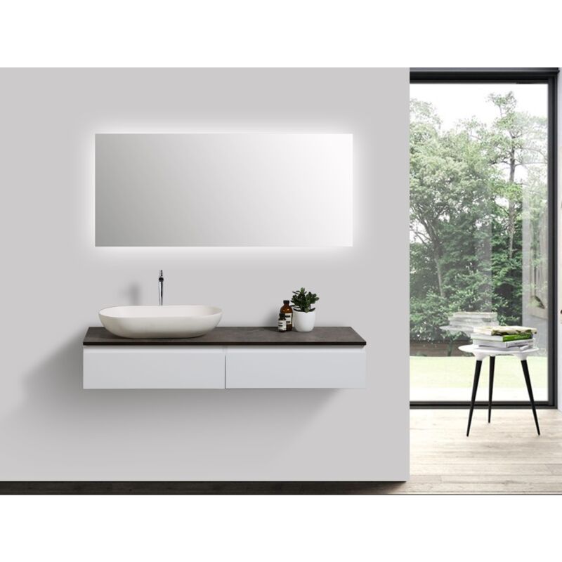 Composizione di mobili Vision 1200 bianco opaco - specchio e lavabo da appoggio a scelta Specchio a luce led 2137, senza coperchio supplementare,