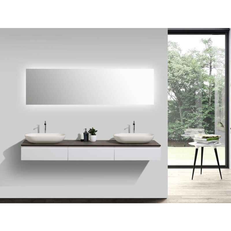 Composizione di mobili Vision 1800 bianco opaco - specchio e lavabo da appoggio a scelta Specchio a luce led 2073, senza coperchio supplementare,