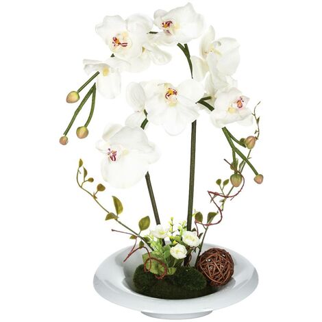 Composizione di orchidee artificiali in vaso di ceramica H46cm - Bianco - Atmosphera créateur d'intérieur