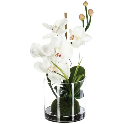Composizione di orchidee artificiali in vaso di vetro H37cm - Bianco - Atmosphera créateur d'intérieur
