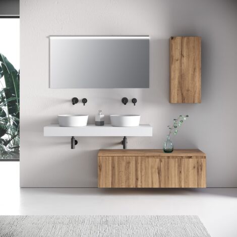 Composizione doppio lavabo 6 pezzi ZIP bianco / quercia