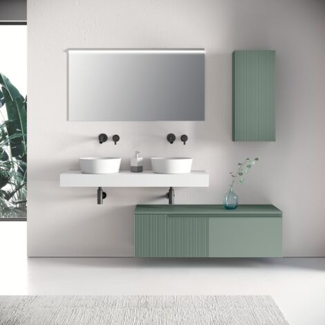 Composizione doppio lavabo 7 pezzi ZIP bianco / salvia