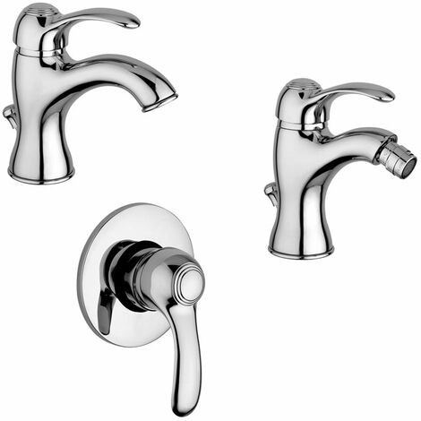 Composizione Flavia, miscelatori lavabo, bidet e doccia in ottone
