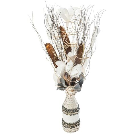 Composizione floreale artificiale in seta con vaso in vimini H50cm - Grigio - Atmosphera créateur d'intérieur