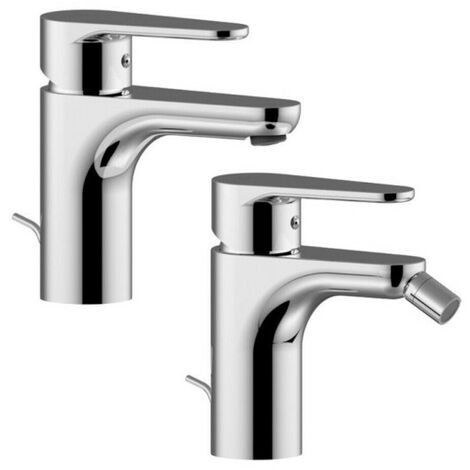Composizione Green, miscelatori lavabo e bidet in ottone cromo di