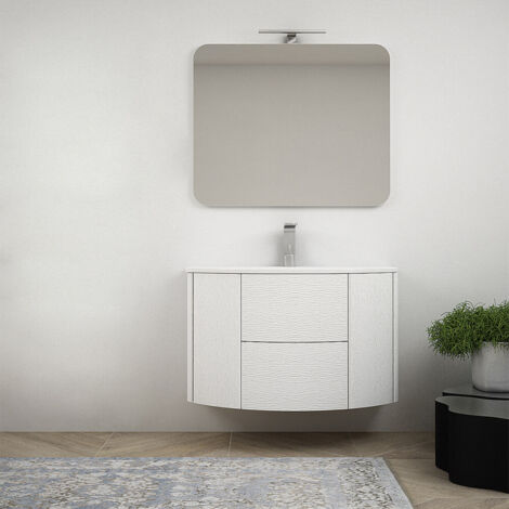 Composizione mobile da bagno Bianco frassino 90 cm sospeso bombato  senza specchio e senza colonna
