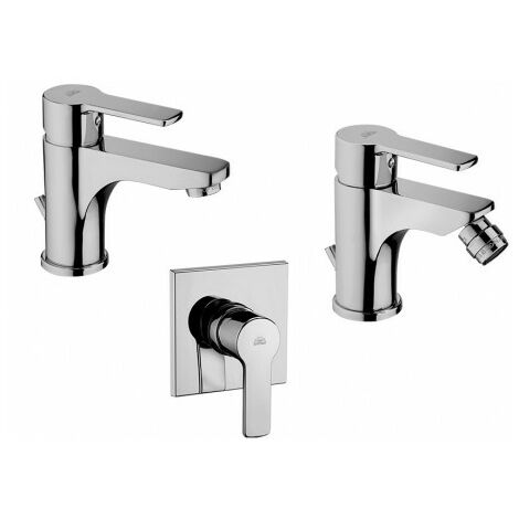 Composizione Red, miscelatori lavabo, bidet e doccia in ottone