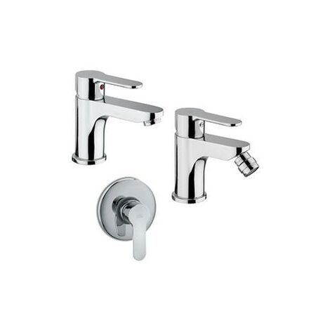 Composizione Sly, miscelatori lavabo, bidet e doccia in ottone