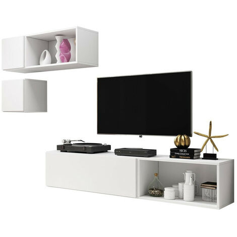 Pannello Porta TV da parete Bianco Cemento SLINE 178x3,6x h168 cm