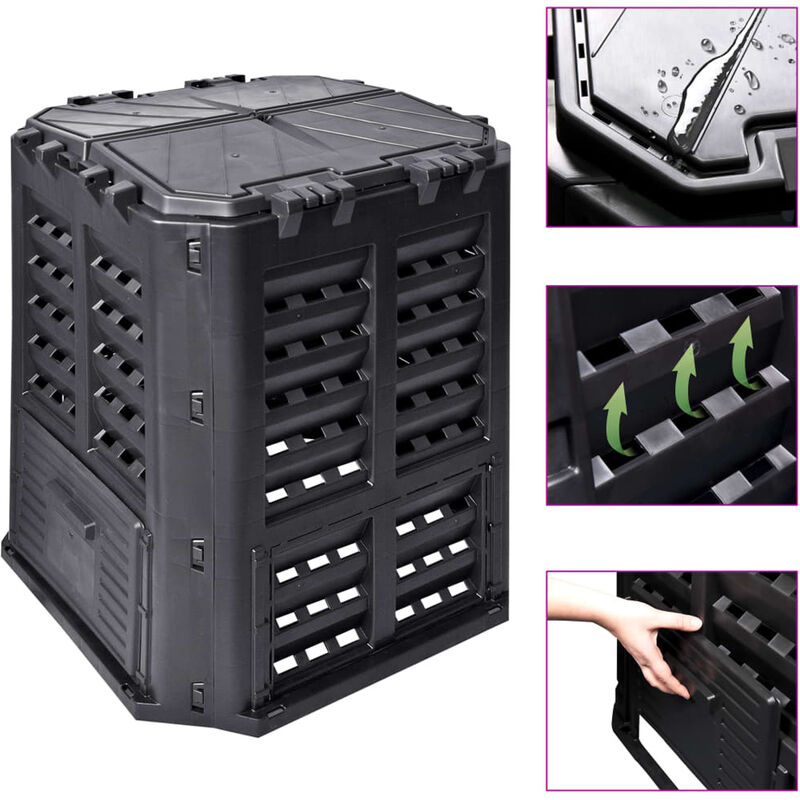 

Compostador de jardin negro 68,9x68,9x83,9 cm 360 L
