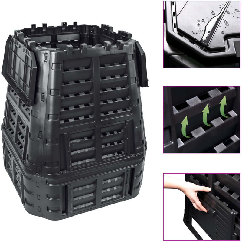 

Compostador de jardin negro 93,3x93,3x113 cm 740 L