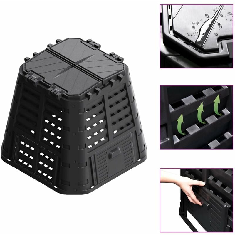

Compostador de jardin negro 93,3x93,3x80 cm 480 L