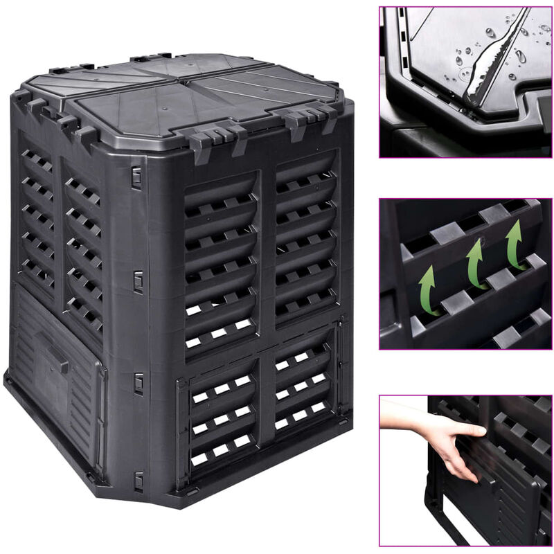

Compostador de jardín negro 68,9x68,9x83,9 cm 360 L - Negro