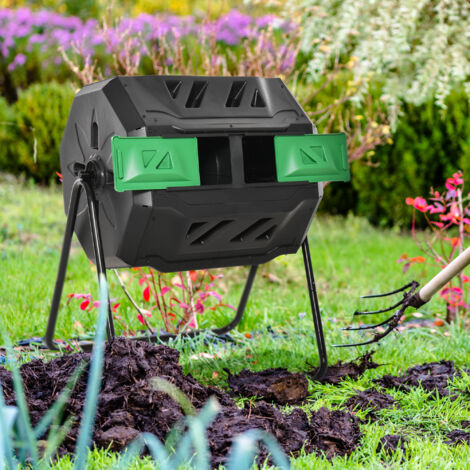 Compostador Giratorio 160L con Sistema de Ventilación y Patas de Acero para Compostaje de Residuos Orgánicos 71x65x96 cm