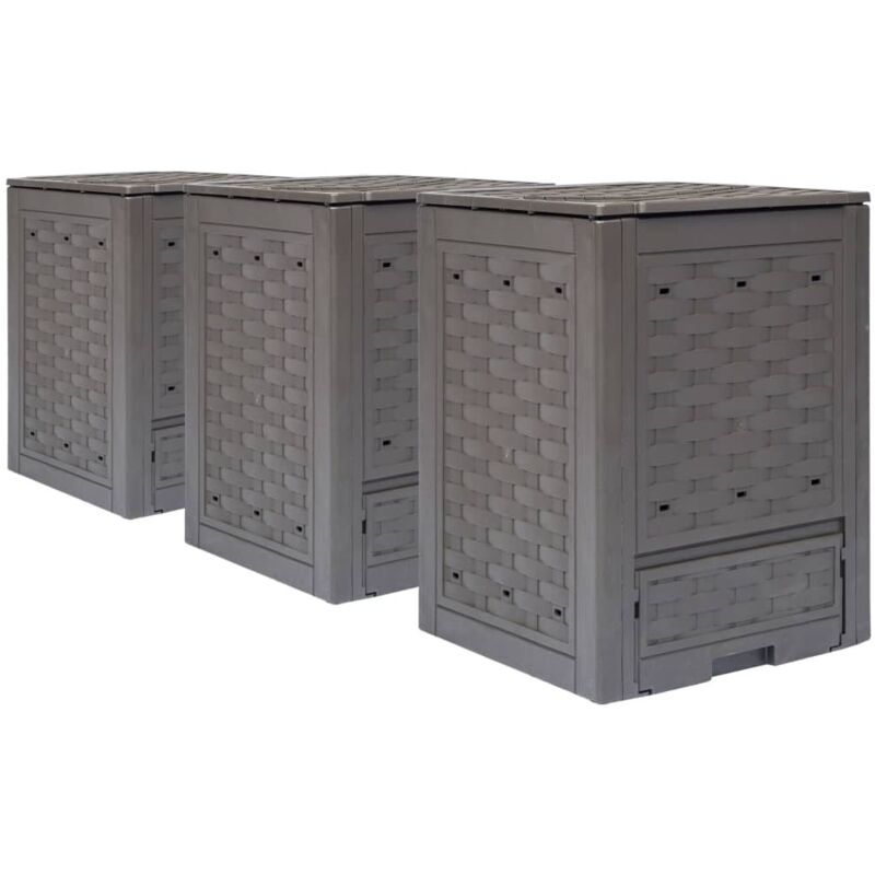 

vidaXL Compostadores de jardín 3 unidades marrón 900 L 60x60x83 cm - Marrón
