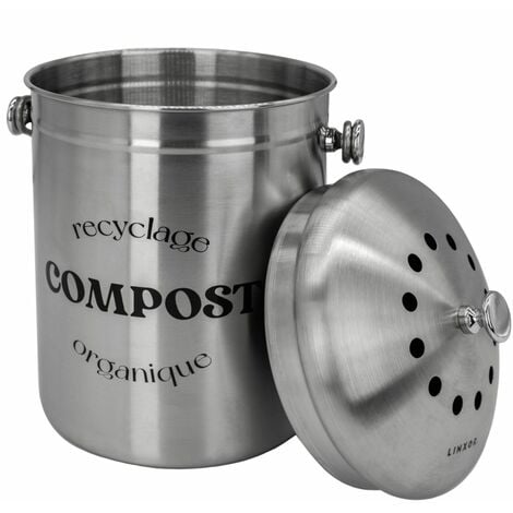 Composteur, bac, poubelle à compost de cuisine - 5 L - Inox - Linxor