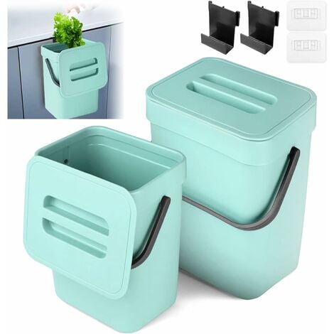 Petite poubelle de cuisine suspendue, mini poubelle pliable pour armoire /  voiture / chambre / salle de bain, plastique, 2,4 gallons, café