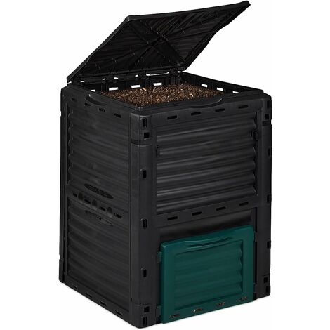 Composteur de Jardin, 230L, Plastique, activateur de Compost déchets Cuisine et Jardin, HLP: 80x60x57 cm, Noir